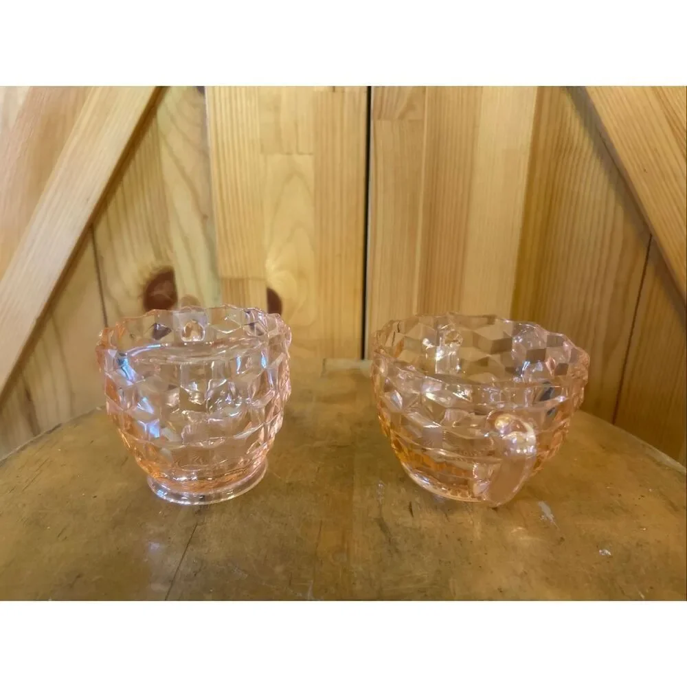 Vintage Jeannette Pink Depression Glass Cube/Cubist Sugar and Creamer Set (5708)